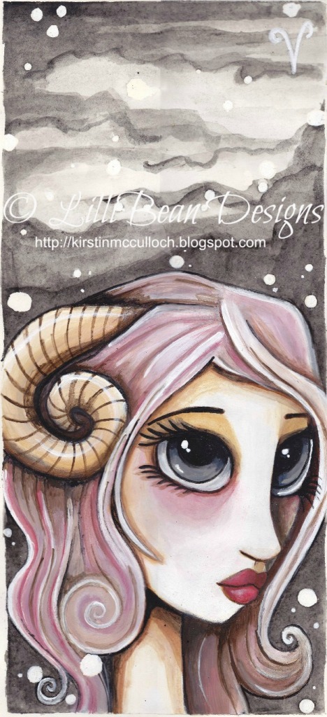 ARIES AVAILABLE FOR SALE HERE Approx 5.1/2 x 11.1/2"Acrylic + water color paint on quality hot pressed paper 